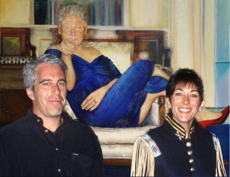 Epstein and Girl Friend by painting of Bill Clinton - photoshopped