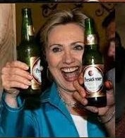 Hillary Clinton sipping booze