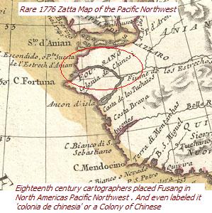 18th Century map showing a Chinese colony in the Pacific Northwest USA